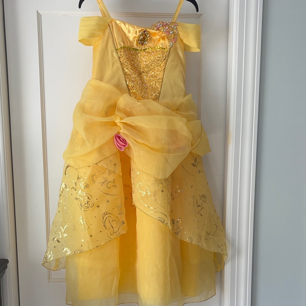 Disney Belle Yellow Sequin Princess Costume Dress with crown